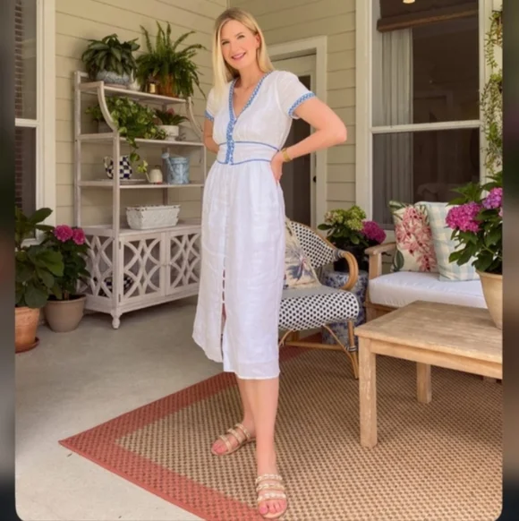 J. CREW 100% Linen Embroidered Midi Dress | 4 - Picture 2 of 11